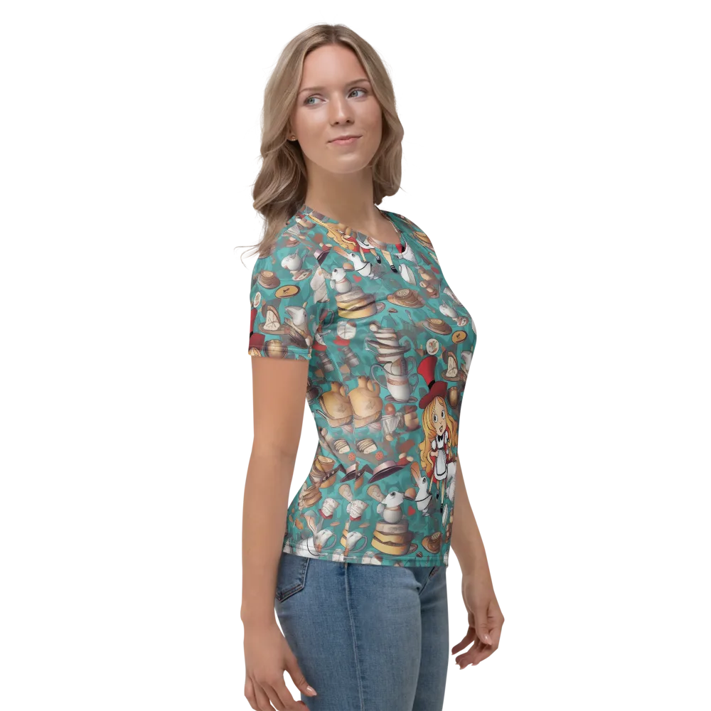Wonderland Tea Party on Women's Crew Neck T-Shirt — Right