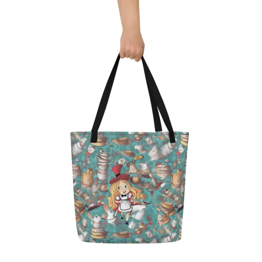 Wonderland Tea Party on a Large Tote Bag W/ Pocket