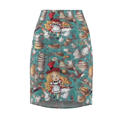 Wonderland Tea Party on a Pencil Skirt