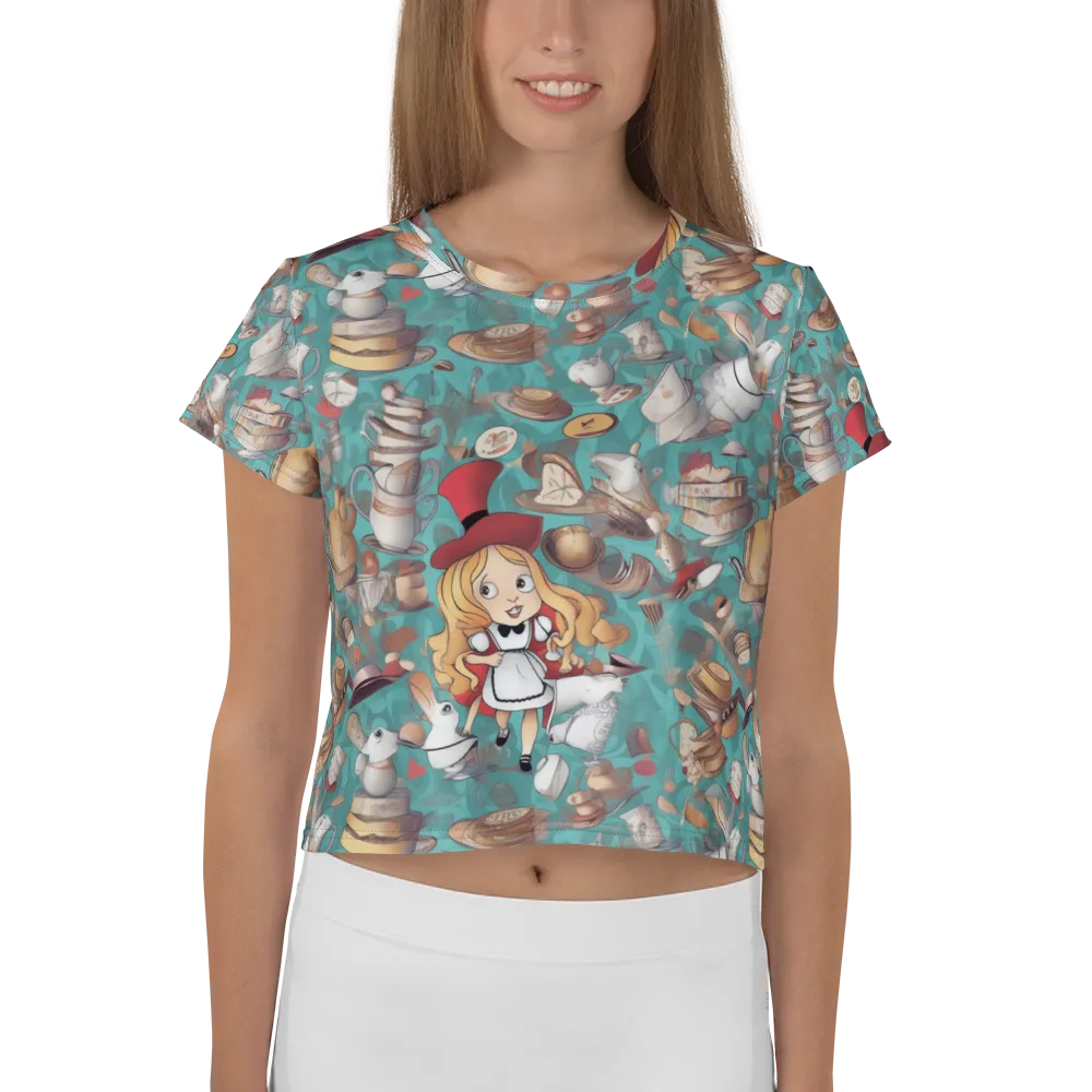 Wonderland Tea Party on Crop Tee — Front