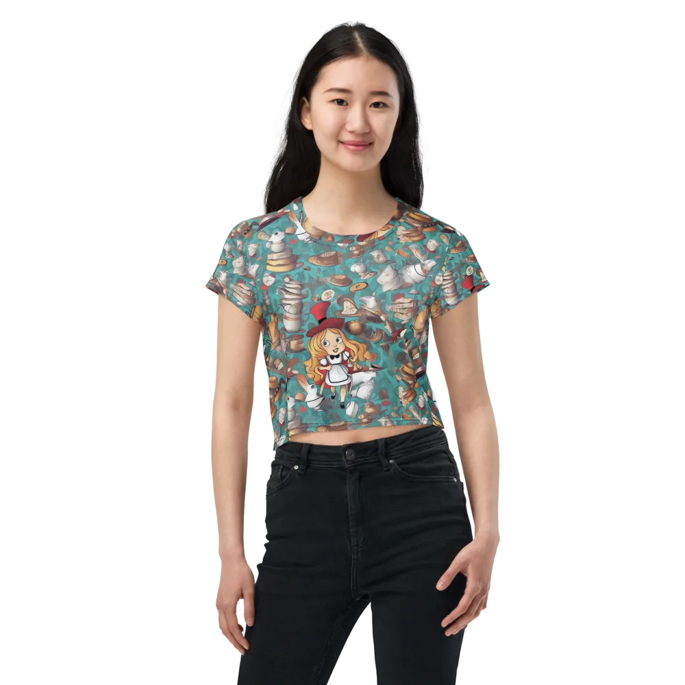Wonderland Tea Party on Crop Tee — Front