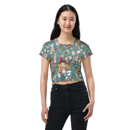 Wonderland Tea Party on a Crop Tee