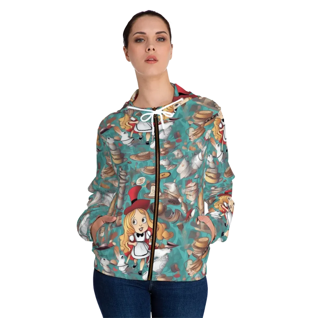 Wonderland Tea Party on Women's Full-Zip Hoodie — Front On Person