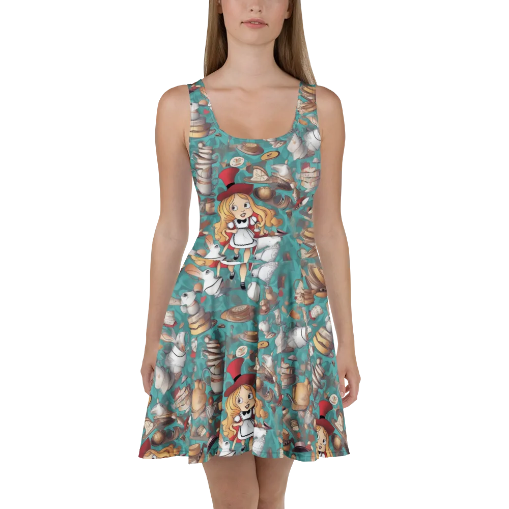 Wonderland Tea Party on Skater Dress — Front