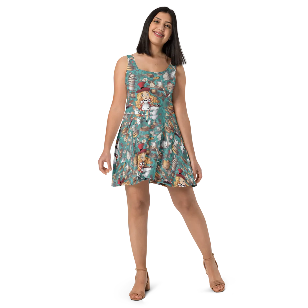 Wonderland Tea Party on Skater Dress — Front