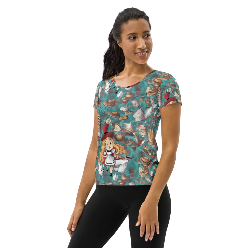 Wonderland Tea Party on Women's Athletic T-Shirt — Left