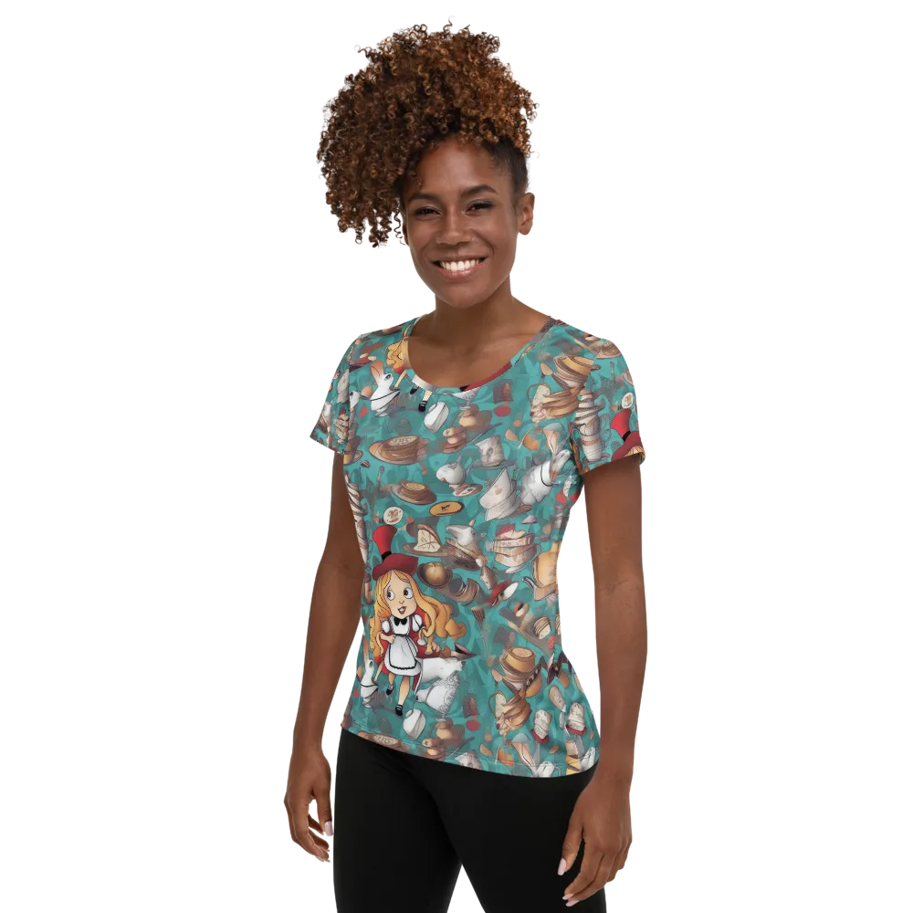 Wonderland Tea Party on Women's Athletic T-Shirt — Left