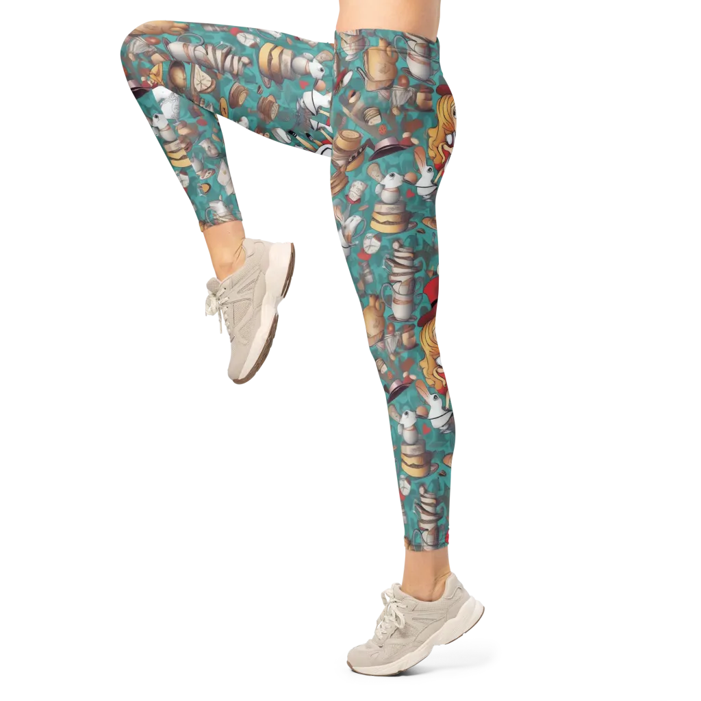 Wonderland Tea Party on Leggings — Left
