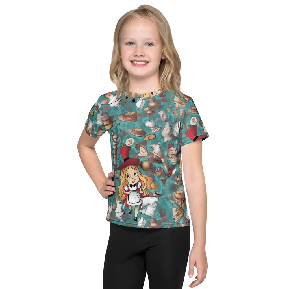 Wonderland Tea Party on Kids Crew Neck T-Shirt — Front