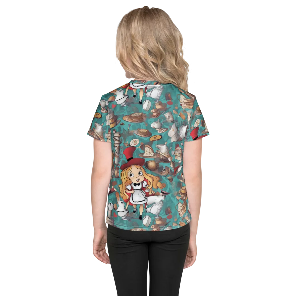 Wonderland Tea Party on Kids Crew Neck T-Shirt — Back
