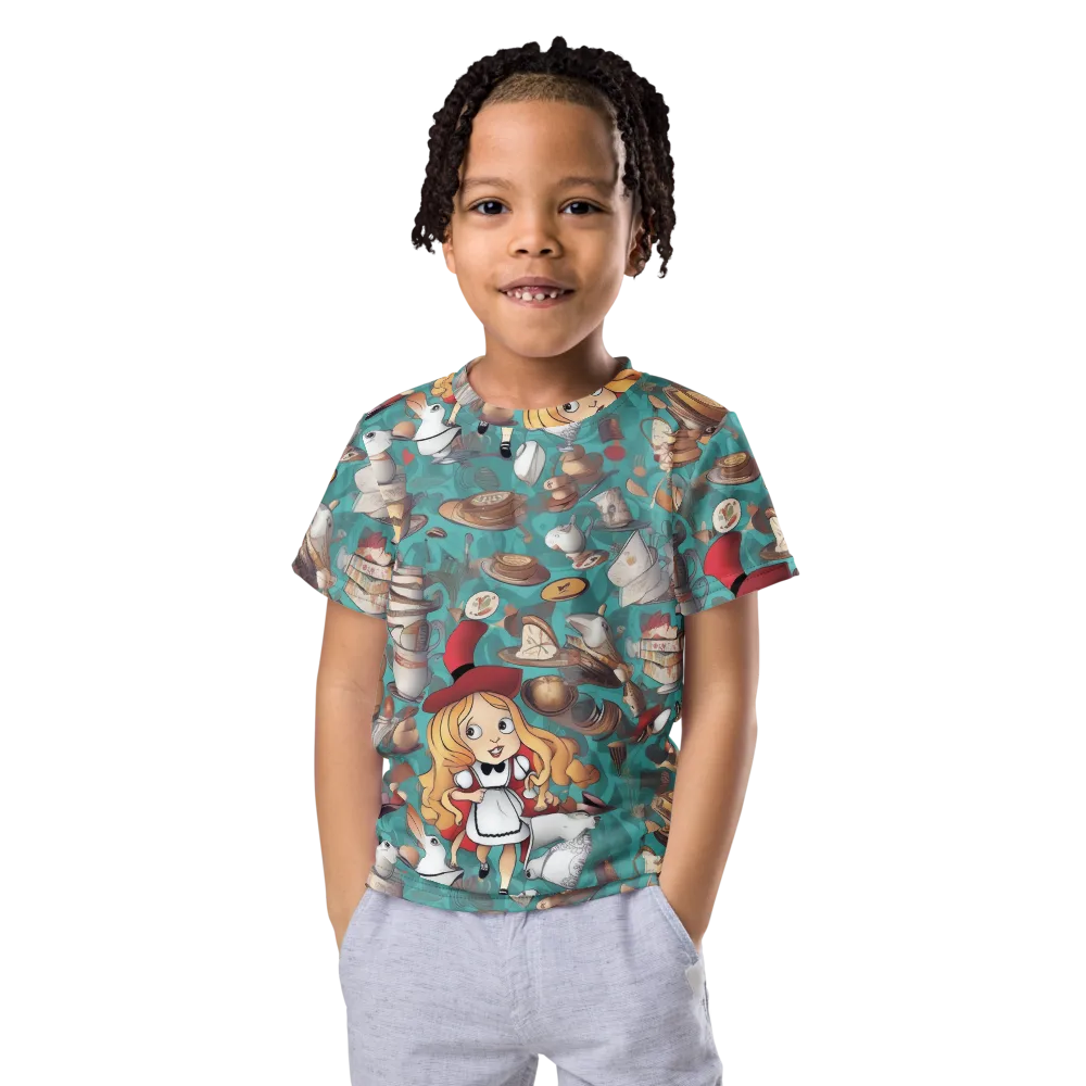 Wonderland Tea Party on Kids Crew Neck T-Shirt — Front