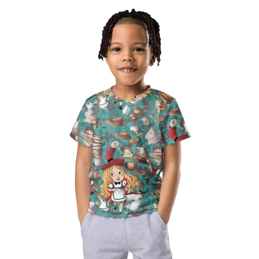 Wonderland Tea Party on a Kids Crew Neck T-Shirt