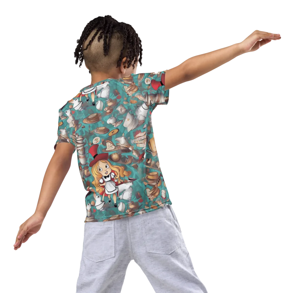 Wonderland Tea Party on Kids Crew Neck T-Shirt — Back