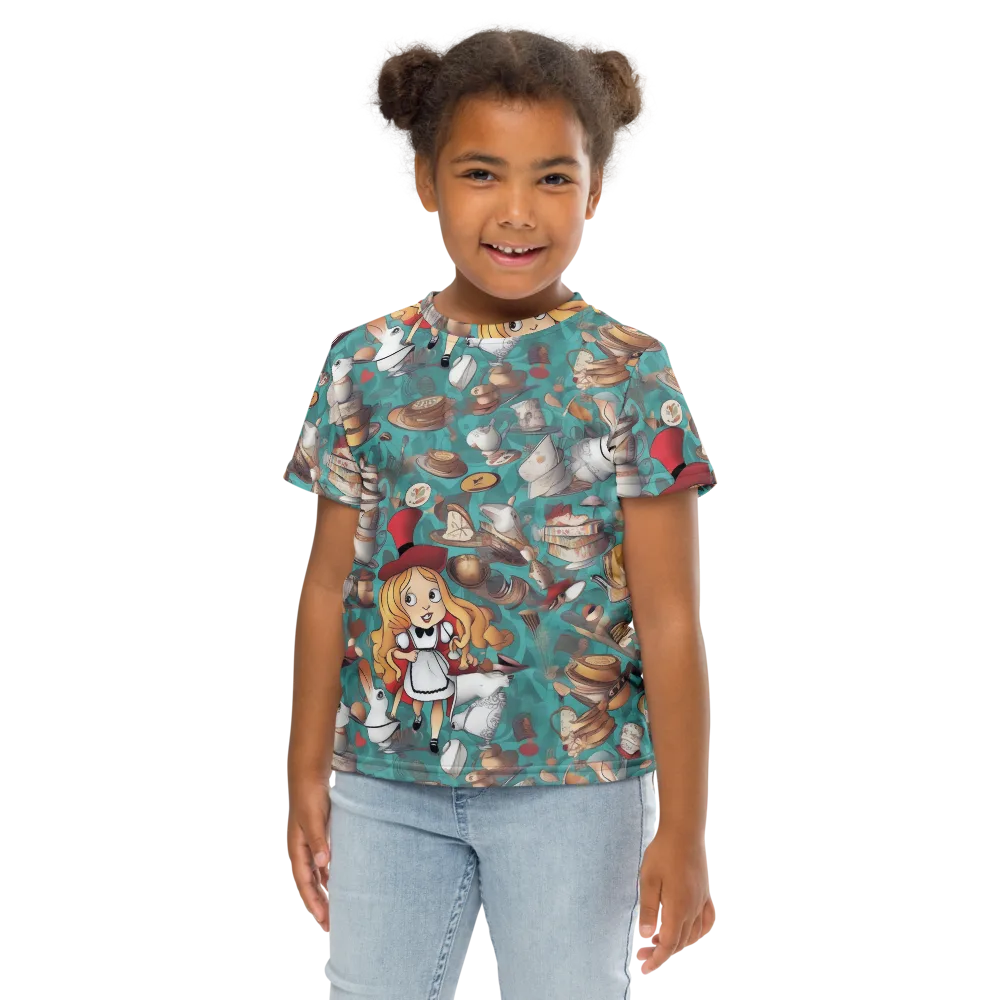 Wonderland Tea Party on Kids Crew Neck T-Shirt — Front