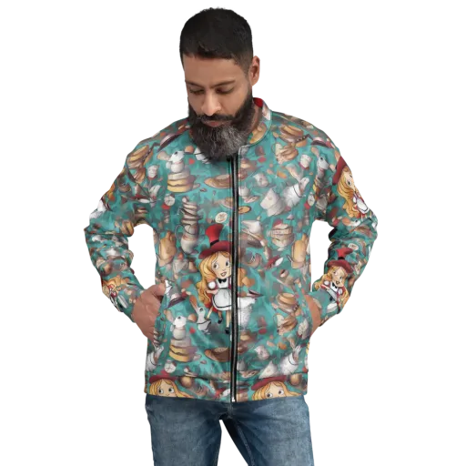 Wonderland Tea Party on a Bomber Jacket