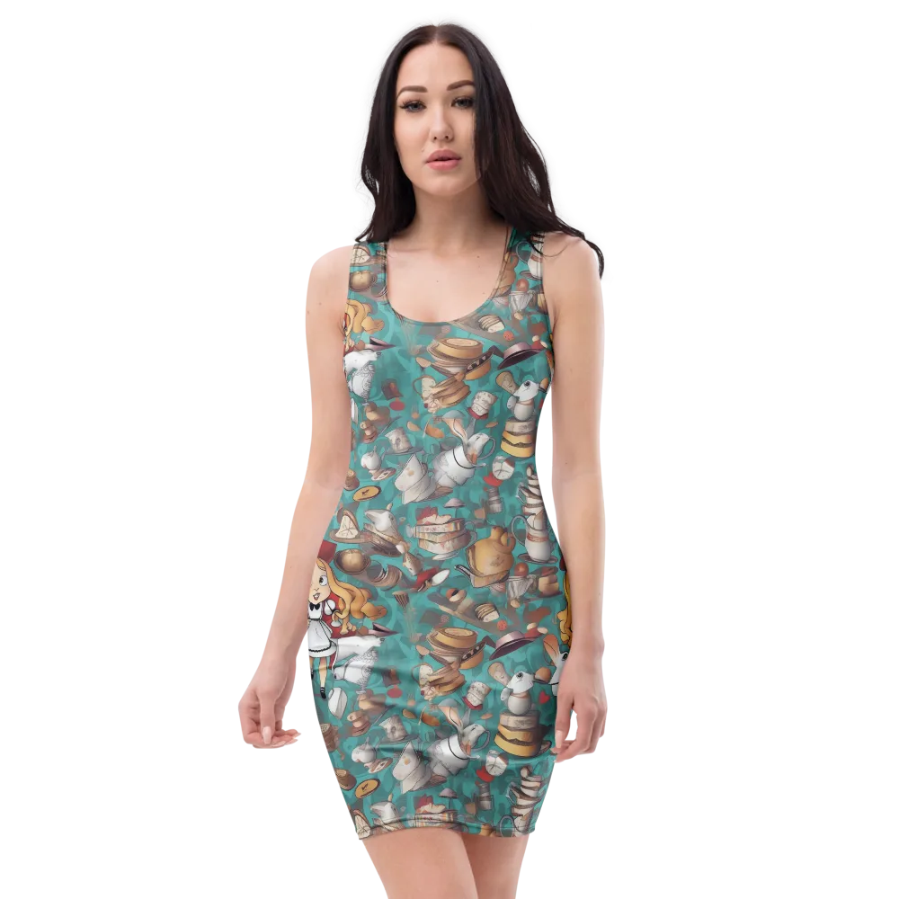 Wonderland Tea Party on Bodycon Dress — Front