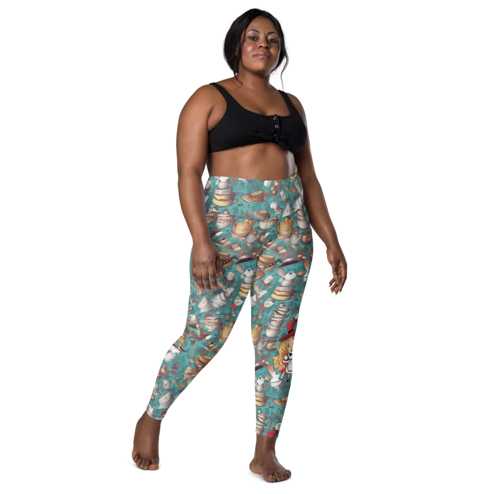 Wonderland Tea Party on Leggings with Pockets — Front