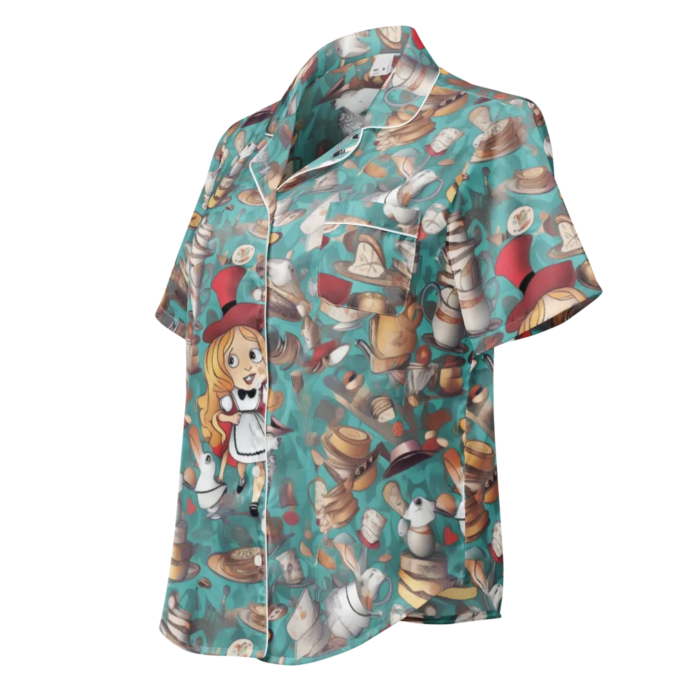 Wonderland Tea Party on Women's Short Sleeve Pajama Top — Left Front