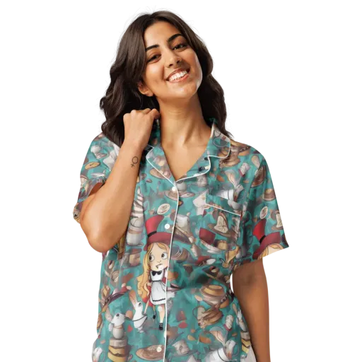 Wonderland Tea Party on a Women's Short Sleeve Pajama Top