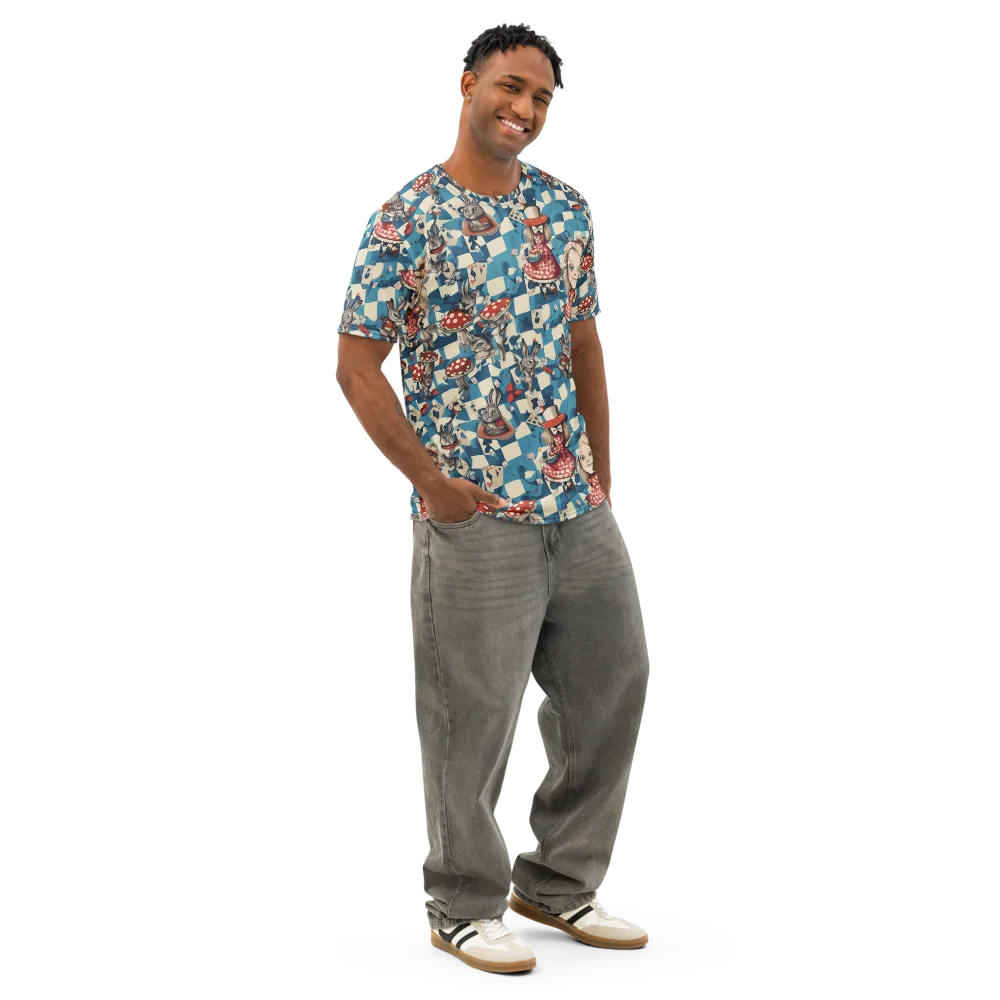 Wonderland Checkmate on Men's Cotton Crew Neck T-Shirt — Right Front