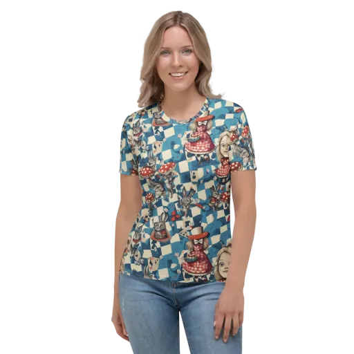 Wonderland Checkmate on a Women's Crew Neck T-Shirt