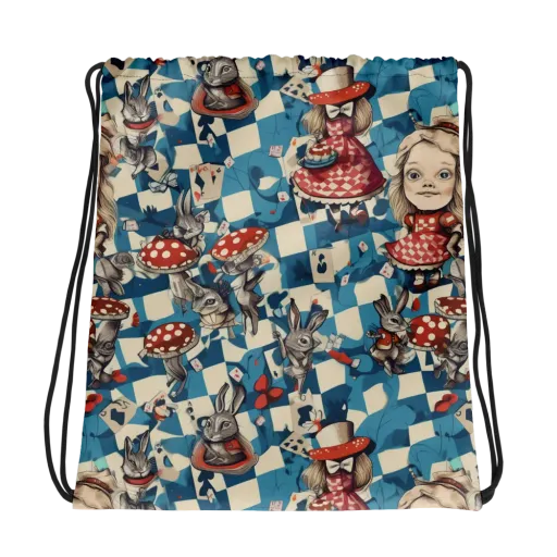 Wonderland Checkmate on a Drawstring Bag