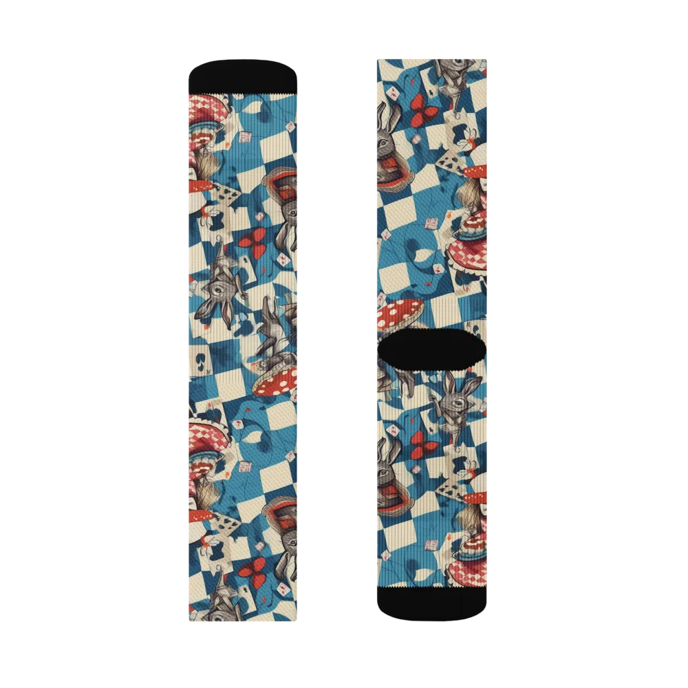Wonderland Checkmate on Socks — Left Sock