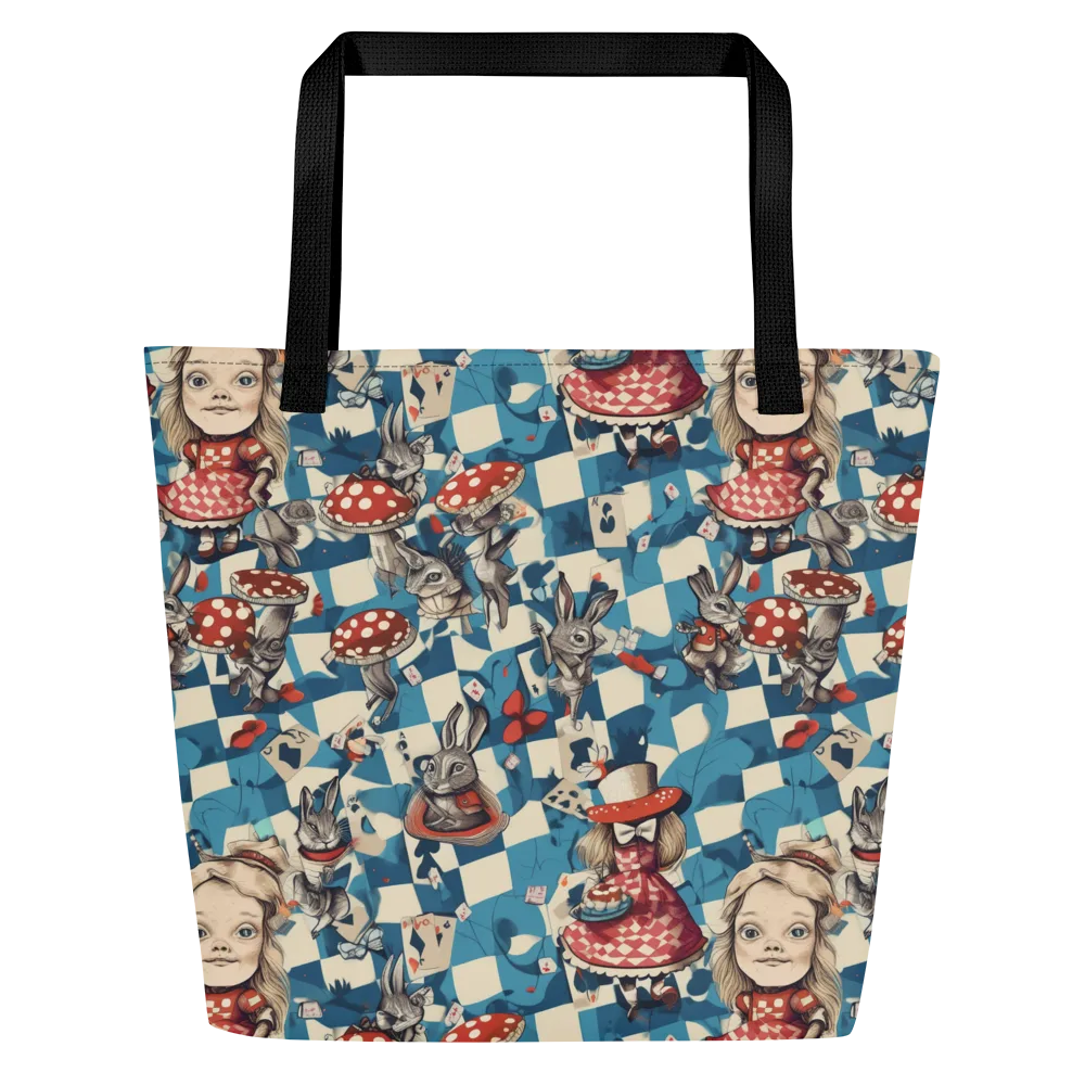 Wonderland Checkmate on Large Tote Bag W/ Pocket — Front