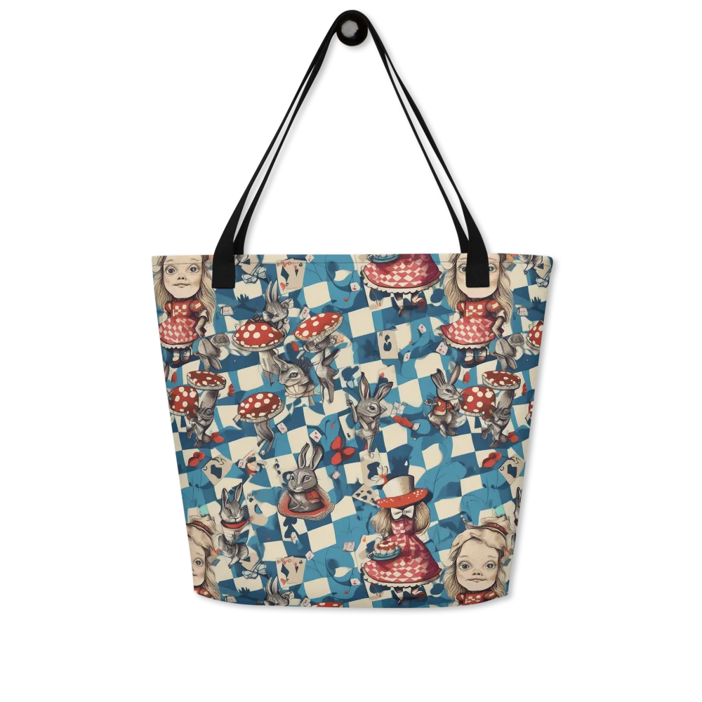 Wonderland Checkmate on Large Tote Bag W/ Pocket — Front