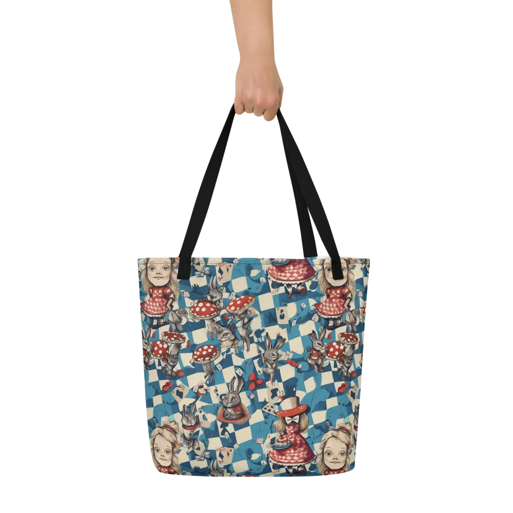 Wonderland Checkmate on Large Tote Bag W/ Pocket — Front