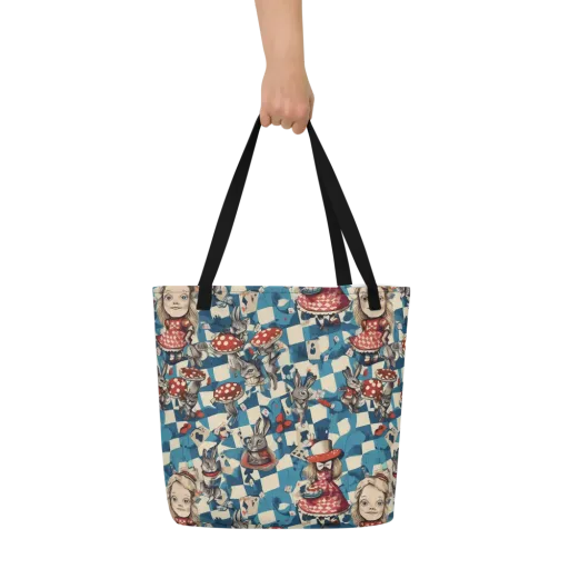 Wonderland Checkmate on a Large Tote Bag W/ Pocket