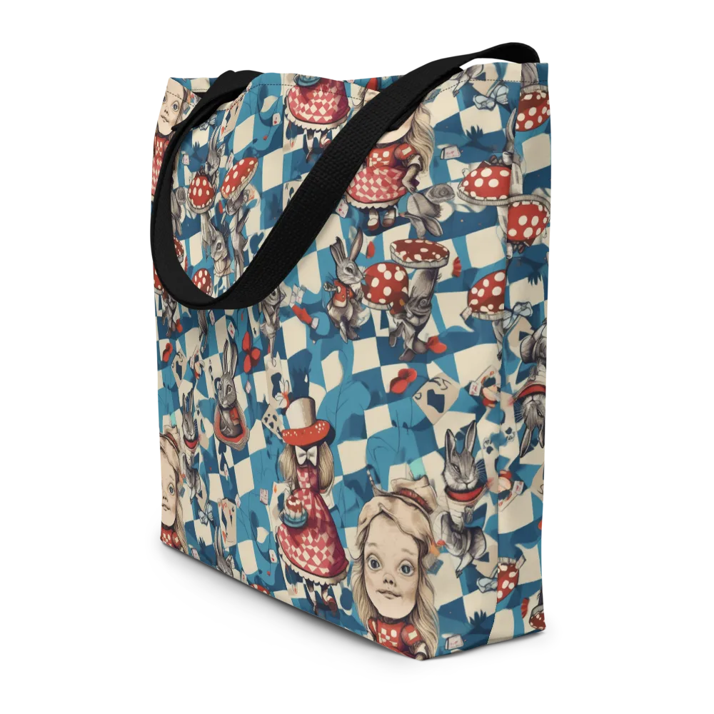 Wonderland Checkmate on Large Tote Bag W/ Pocket — Front