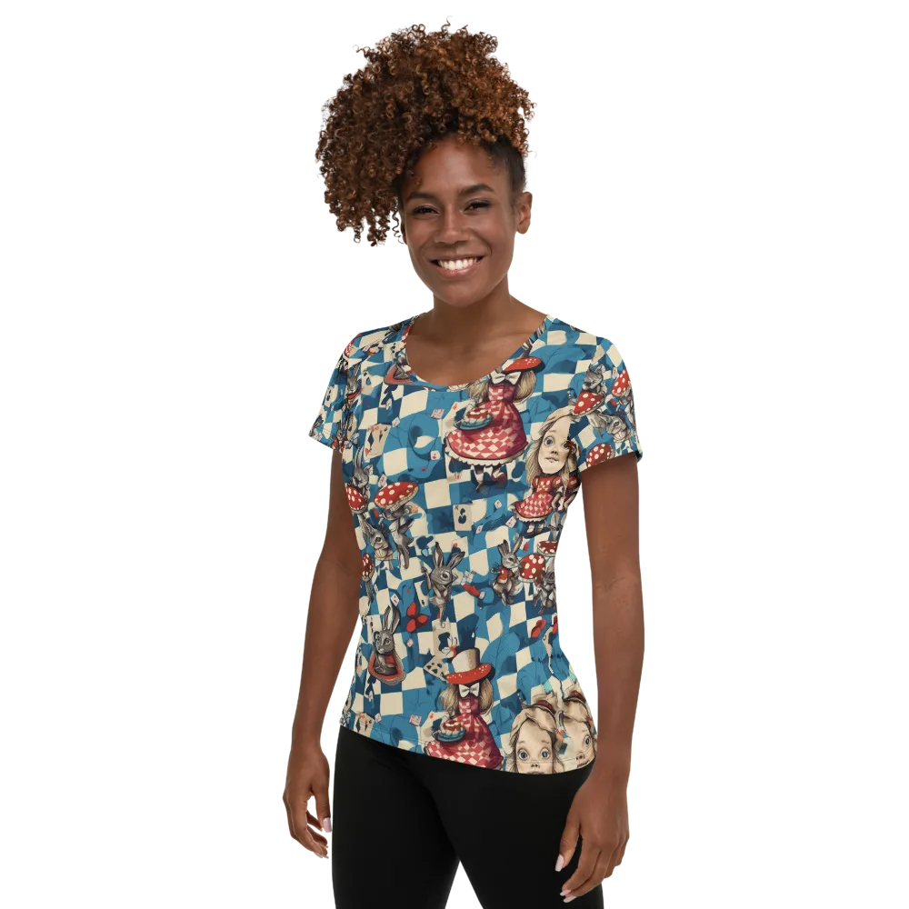Wonderland Checkmate on Women's Athletic T-Shirt — Left