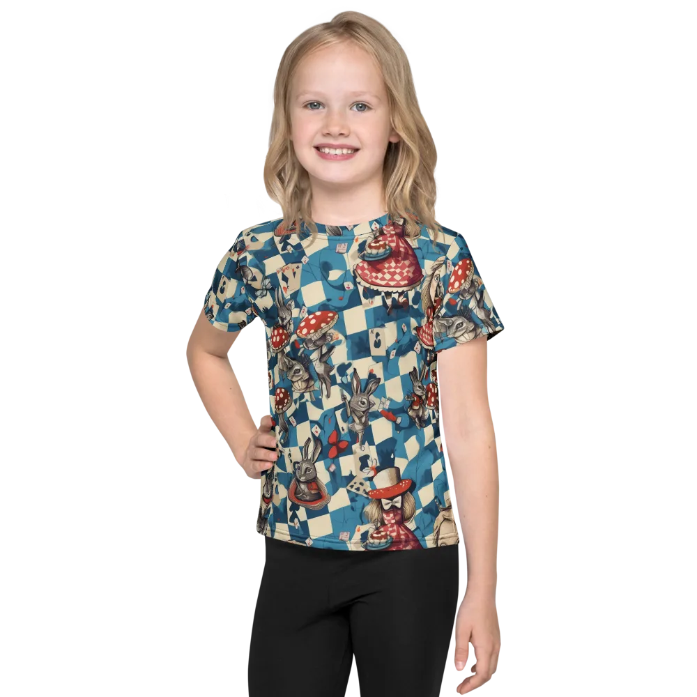 Wonderland Checkmate on Kids Crew Neck T-Shirt — Front
