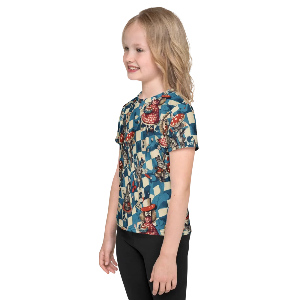Wonderland Checkmate on Kids Crew Neck T-Shirt — Left