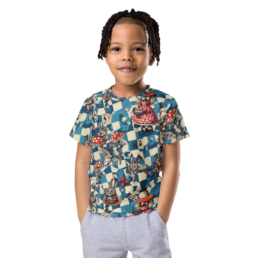 Wonderland Checkmate on Kids Crew Neck T-Shirt — Front