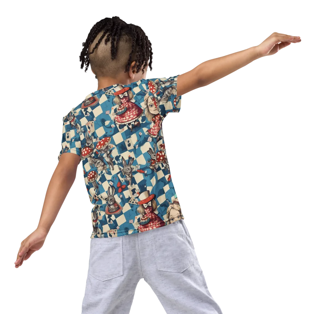 Wonderland Checkmate on Kids Crew Neck T-Shirt — Back