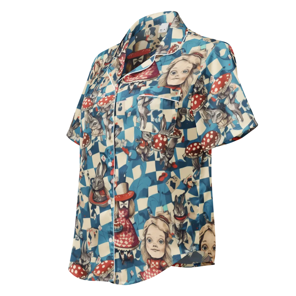 Wonderland Checkmate on Women's Short Sleeve Pajama Top — Left Front