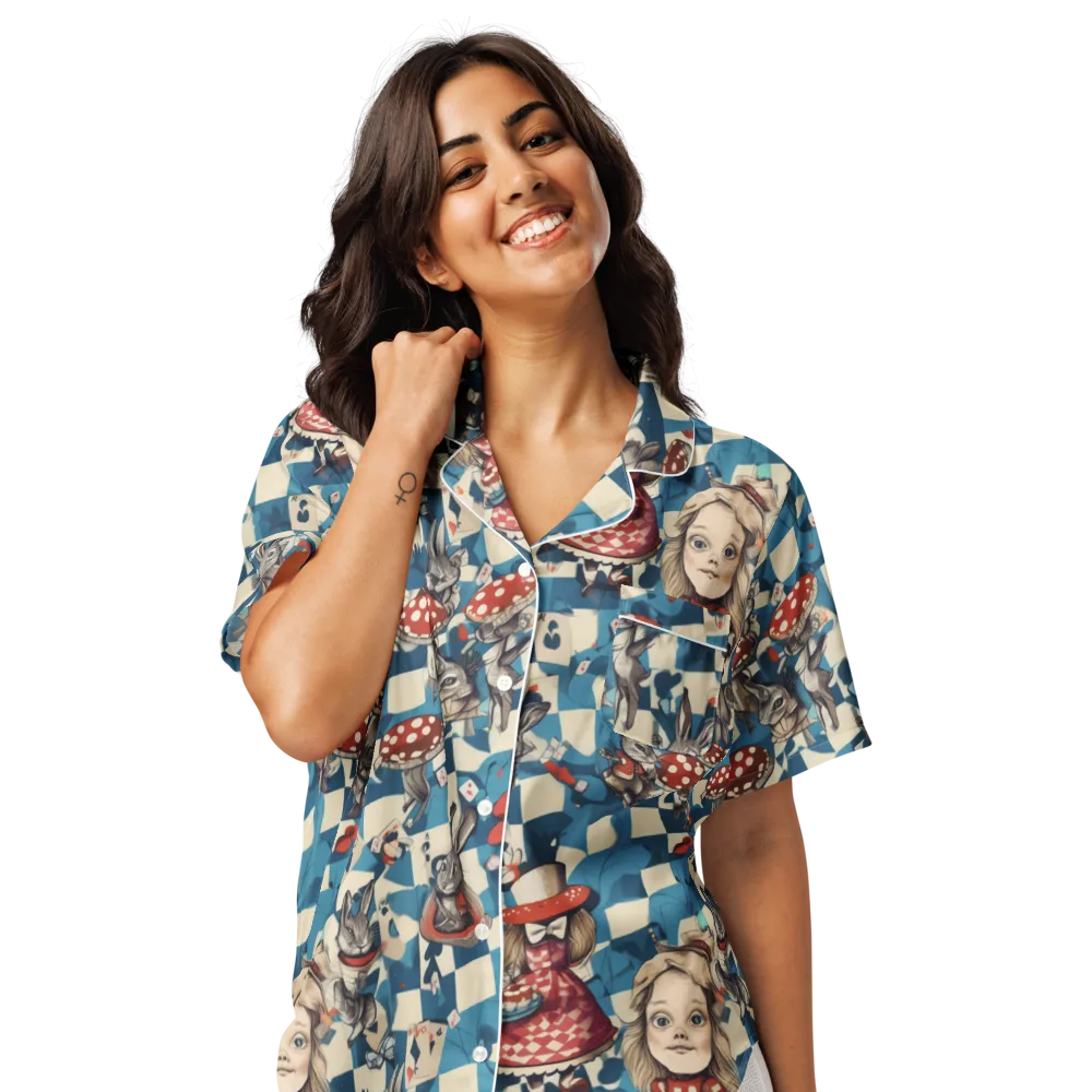 Wonderland Checkmate on Women's Short Sleeve Pajama Top — Front