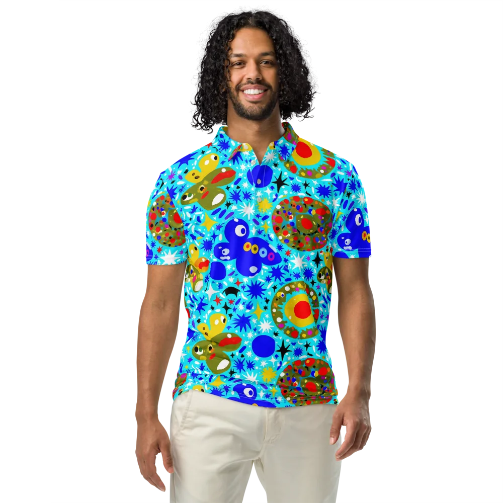 Cosmic Critter Bloom on Men's Slim Fit Polo Shirt — Front