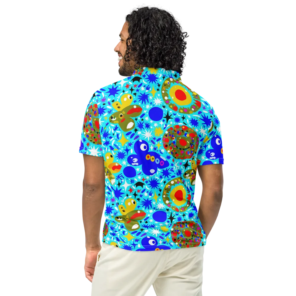 Cosmic Critter Bloom on Men's Slim Fit Polo Shirt — Back
