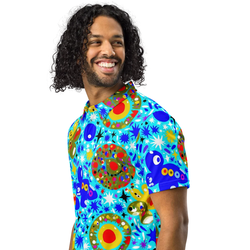 Cosmic Critter Bloom on Men's Slim Fit Polo Shirt — Left Front