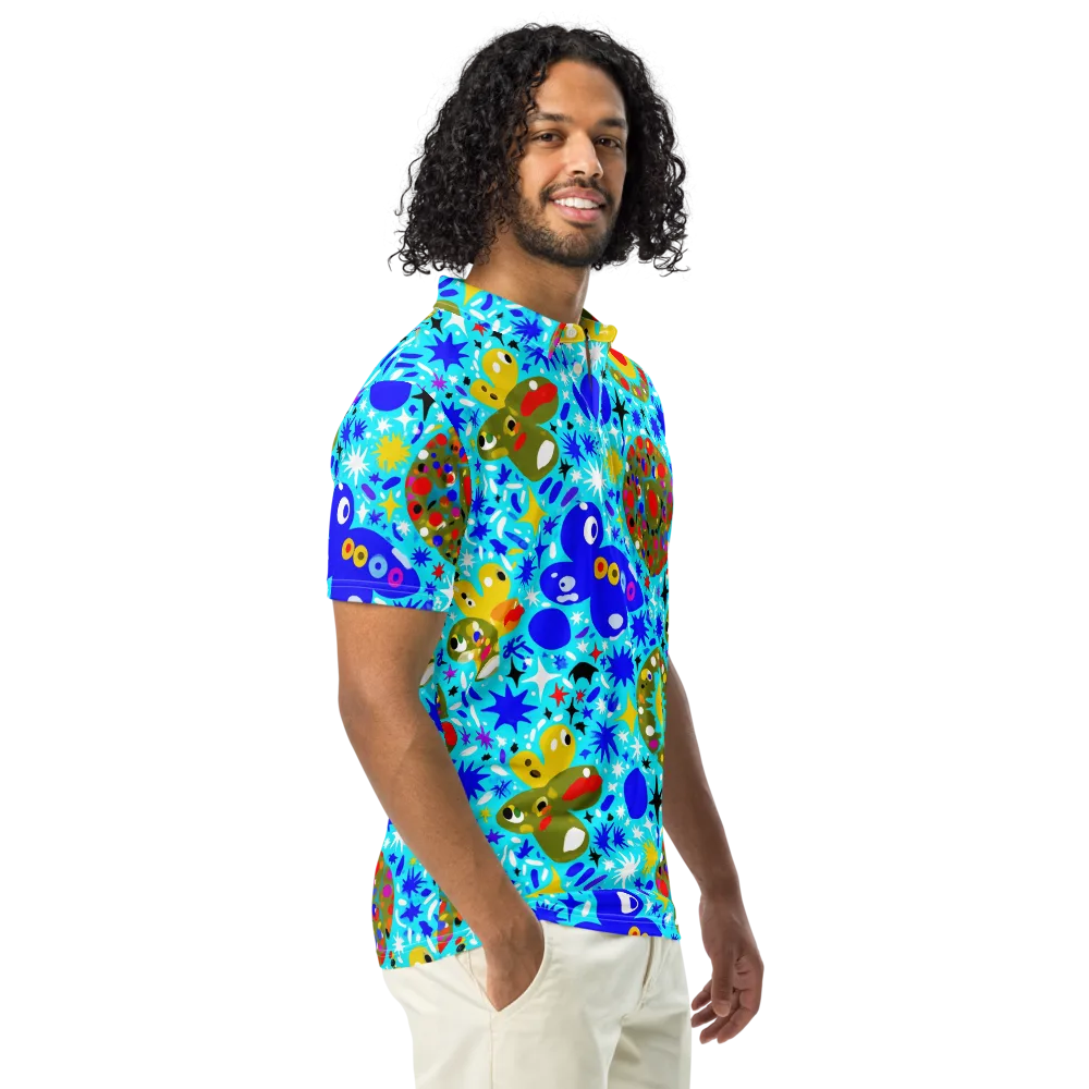 Cosmic Critter Bloom on Men's Slim Fit Polo Shirt — Right Front