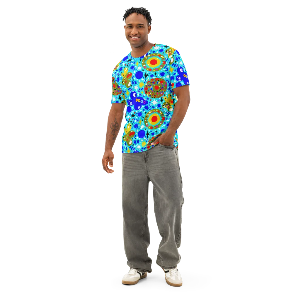 Cosmic Critter Bloom on Men's Cotton Crew Neck T-Shirt — Front