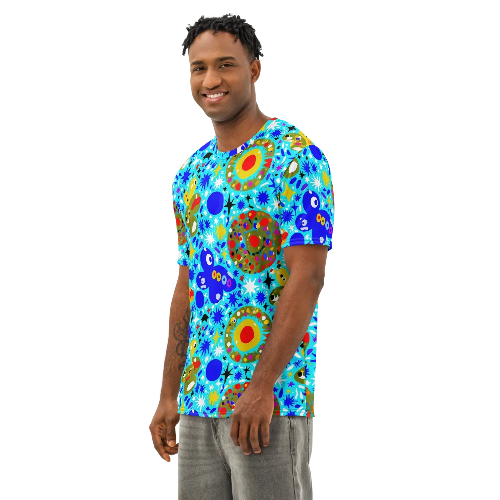 Cosmic Critter Bloom on Men's Cotton Crew Neck T-Shirt — Left Front