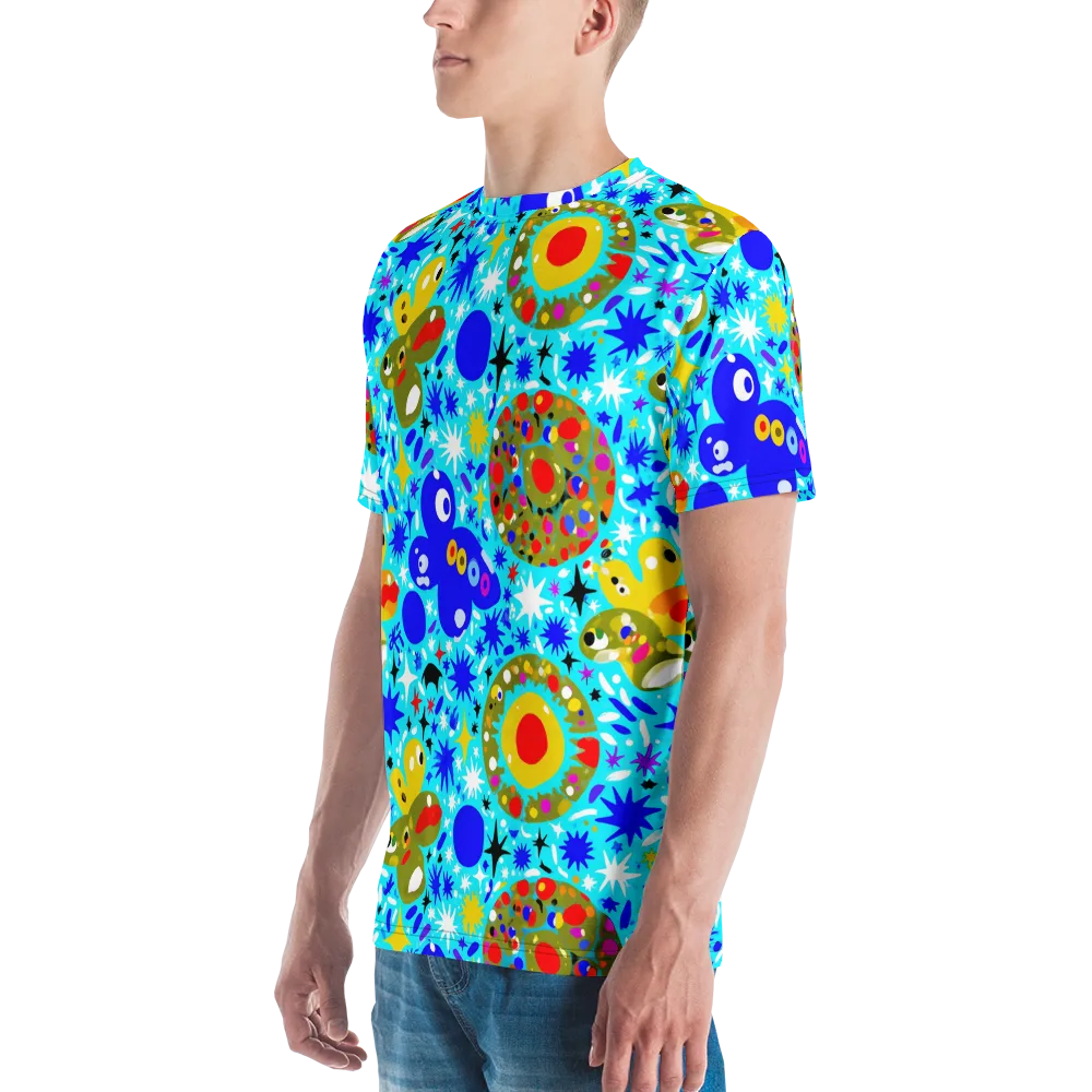 Cosmic Critter Bloom on Men's Crew Neck T-Shirt — Left