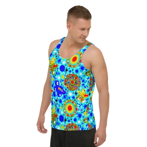 Cosmic Critter Bloom on a Men's Tank Top