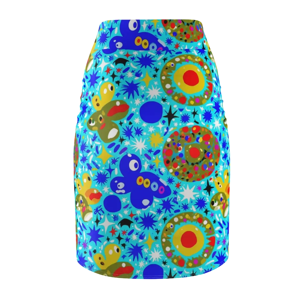 Cosmic Critter Bloom on Pencil Skirt — Back
