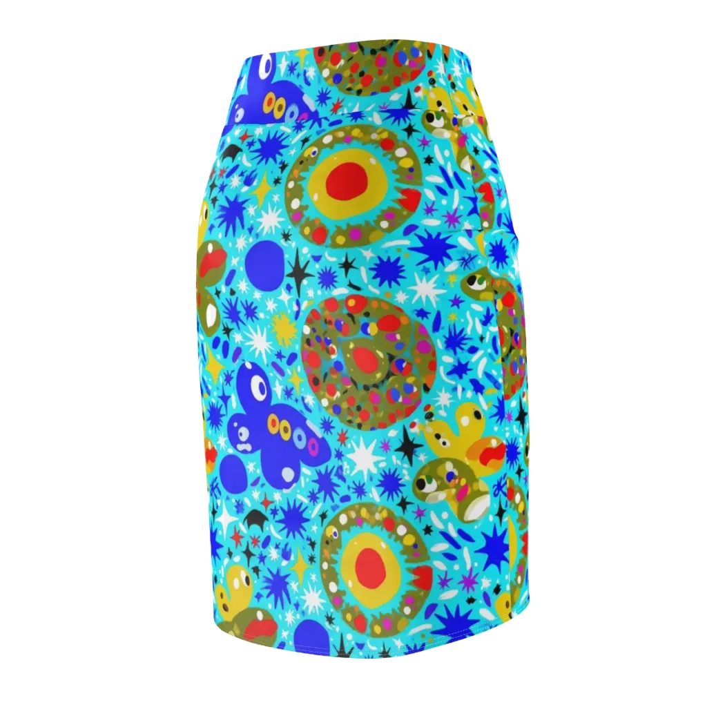 Cosmic Critter Bloom on Pencil Skirt — Back Side