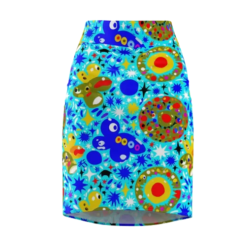 Cosmic Critter Bloom on a Pencil Skirt